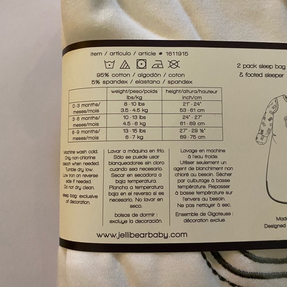 Baby Jelli Baby 2 Pack Sleep Bag and Footed Sleeper 6/9m NWT Cream - Picture 6 of 7